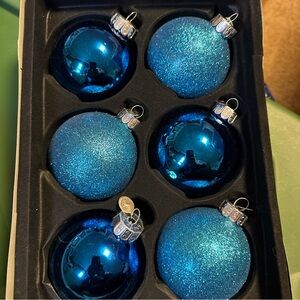 Christopher Radko Celebrations Blue Shiny And Glitter Christmas Ornaments 6pcs